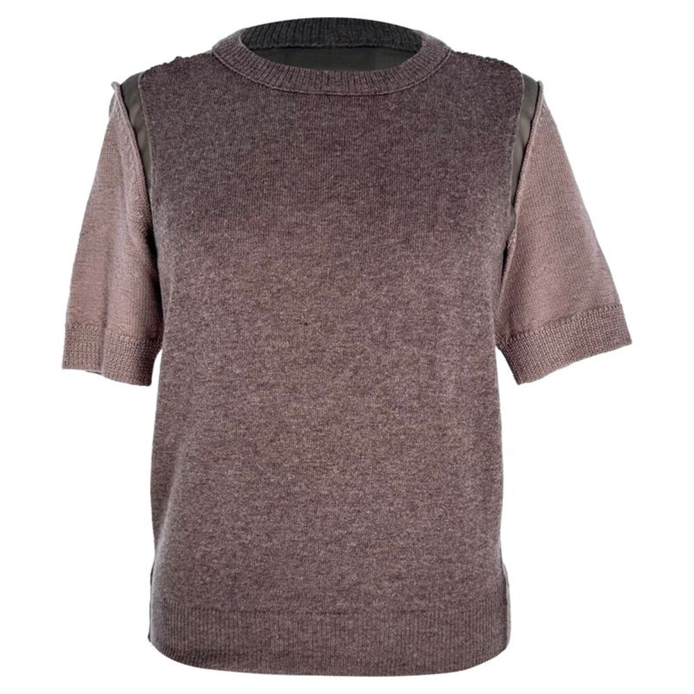 Lanvin Short-sleeve Crew Neck Knitted Top in Brown Wool